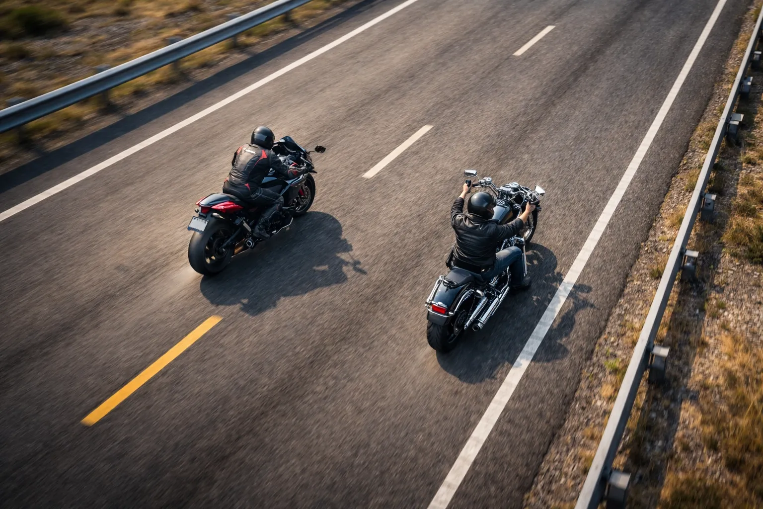 Zwei Motorradfahrer auf offener Landstraße – Online-Plattform zum Motorrad kaufen und verkaufen